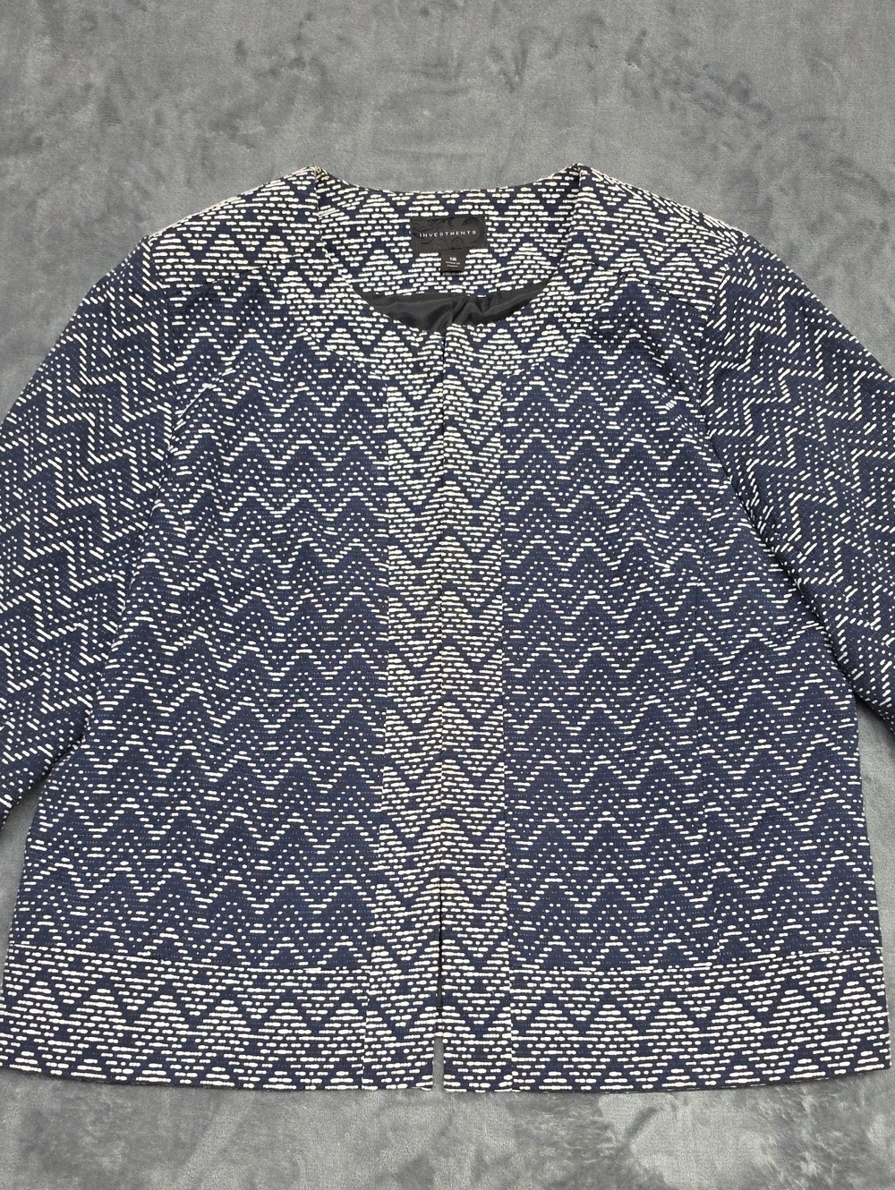 Investments Navy & White Chevron Open-Front Blazer Sz 16
